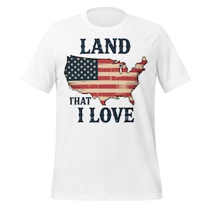 Camiseta con la bandera de Estados Unidos y el mapa patriótico de la tierra que amo / Camiseta con la bandera estadounidense desgastada del 4 de julio / Camiseta vintage con orgullo campestre