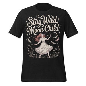 Maglietta Stay Wild Moon Child, Boho Hippie Celestial, per donna, maglietta estetica spirituale, dea lunare, fase lunare, maglietta retrò naturale