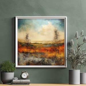 Horizon Wall Art, Digital Download, Printable Art, Fielld Landscape Art, Neutral Wall Art, Blue & Orange Decor, Sunset Art, Sunrise Art