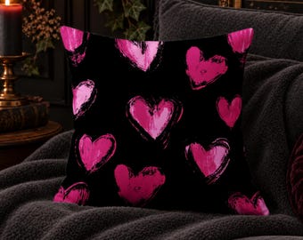 Cojín decorativo de San Valentín - Funda de cojín con forma de corazón, negro y rosa, cojín decorativo abstracto para sofá, color granate, decoración original para el hogar