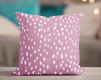 Pink Pillow - Mauve Pink Blush Throw Pillow, Fawn Pillow Cover, Fawncore Abstract, Neutral Dotted Couch Accent, Designer Pillow Home Decor