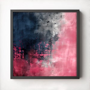Abstract Wall Art, Digital Download, Pink and Navy Blue Wall Decor, Weathered Distressed Patchwork Modern Art, Contemporary, Home Decor