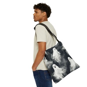 Halloween Tote Bag - Adjustable Strap Tote Bag - Halloween Ghosts Tote Bag with Zipper, Spooky Gothic Tote Bag, Halloween Shoulder Bag Bild 5