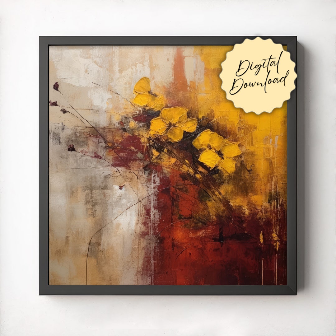 Floral Wall Art, Digital Printable Art, Square Abstract Art Print ...