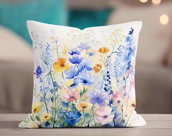 Oreiller fleurs sauvages, Coussin floral, Housses de coussin fleurs sauvages, Housses de coussin, Oreiller de printemps, Taie d'oreiller à fleurs, Décoration florale pour la maison