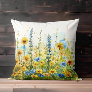Wildflower Pillow, Floral Throw Pillow, Wildflower Pillow Covers, Throw Pillow Covers, Yellow Pillow, Floral Pillowcase, Floral Home Decor bild 6