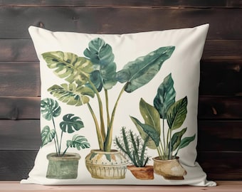 Plants Throw Pillow, Plant Lover Pillow, Plant Decor, Gardener Gift, Plant Lover Gift, Botanical Pillow, Plant Mom Gift, Houseplant Decor