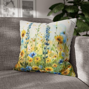 Wildflower Pillow, Floral Throw Pillow, Wildflower Pillow Covers, Throw Pillow Covers, Yellow Pillow, Floral Pillowcase, Floral Home Decor bild 1