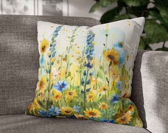 Wildflower Pillow, Floral Throw Pillow, Wildflower Pillow Covers, Throw Pillow Covers, Yellow Pillow, Floral Pillowcase, Floral Home Decor