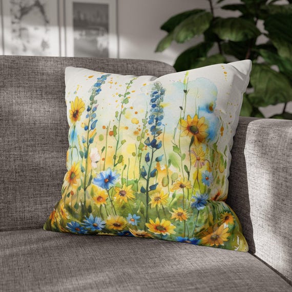 Wildflower Pillow, Floral Throw Pillow, Wildflower Pillow Covers, Throw Pillow Covers, Yellow Pillow, Floral Pillowcase, Floral Home Decor