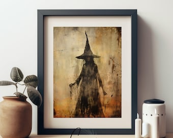 Witch Art Print, Halloween Art Print, Halloween Decor, Creepy Witch Poster, Spooky Vintage Halloween, Printable Wall Art, Digital Download