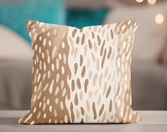 Light Brown Pillow - Brown & Beige Abstract Throw Pillow, Neutral Pillow with Colorful Spots, Accent Pillow for Couch or Chair, Home Decor
