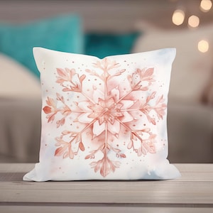 Winter Pillow, Snowflake Throw Pillow Covers, Pink Snowflake Decor, Winter Pillowcase, Christmas Accent Pillow, Christmas Throw Pillow