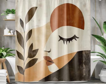 Abstract Brown Shower Curtain - Earthy Bathroom Shower Decor Neutral, Feminine Beauty Nature Inspired Minimalist Designer Bathroom Decor