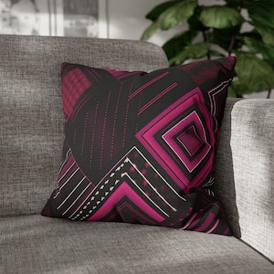 Pink Pillow - Hot Pink Throw Pillow, Geometric Pillow Cover, Bold Abstract, Black & Pink, Magenta, Burgundy Funky Designer Pillow Home Decor
