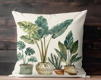 Plants Throw Pillow, Plant Lover Pillow, Plant Decor, Gardener Gift, Plant Lover Gift, Botanical Pillow, Plant Mom Gift, Houseplant Decor