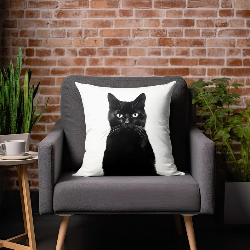 Halloween Pillow, Black Cat Throw Pillow, Pillow Cover, Black Cat Decor, Halloween Decor, Black Cat Accent Pillow, Halloween Pillowcase image 7