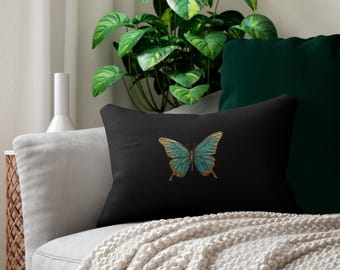 Butterfly Lumbar Pillow, Throw Pillow, Turquoise Throw Pillow, Black Lumbar Pillow, Unique Throw Pillow, Accent Couch Pillow, Home Decor