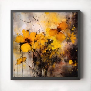 Abstract Flowers Printable Wall Art, Digital Download, Abstract Art, Contemporary, Botanical Art Print, Abstract Art Print, yellow flowers