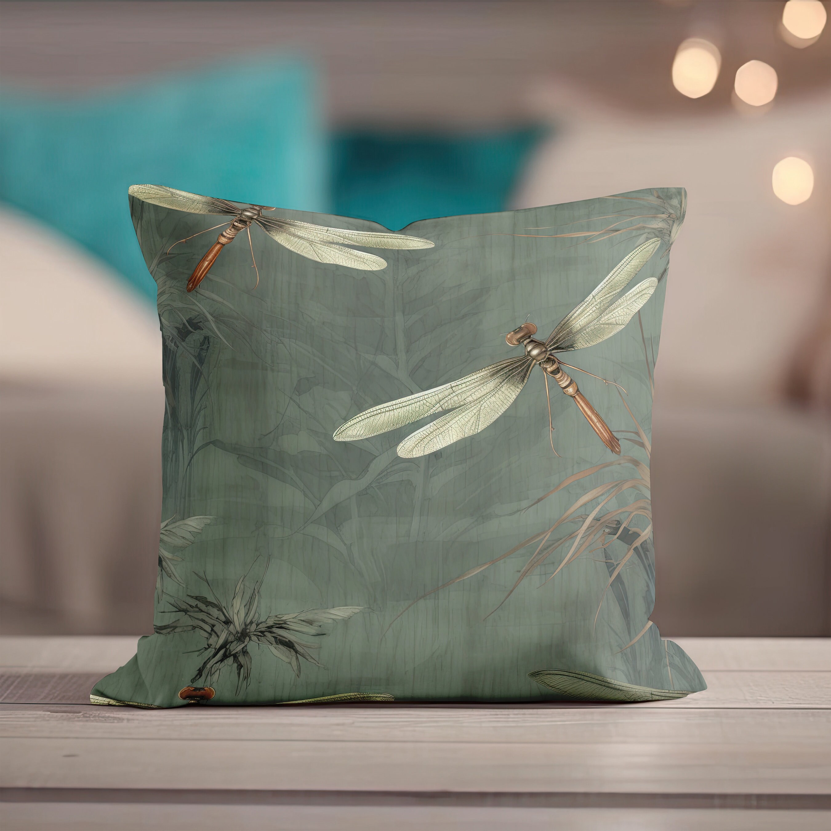 Dragonfly Pillow Olive Drab Green Pillow Square Accent Throw Pillow Decorative Pillow Decor Dragonfly Pillow Nature Home Decor Gift Etsy