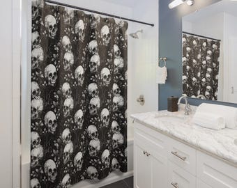 Gothic Shower Curtain - Gothic Decor, Dark Decor, Moody Bathroom, Skull Shower Curtain, Halloween Shower Curtain, Spooky Black Decor