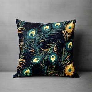 Peacock Throw Pillow Cover - Abstract Turquoise Decorative Pillow Unique Spiritual Peacock Feather Teal Blue Yellow Pillow Home Decor