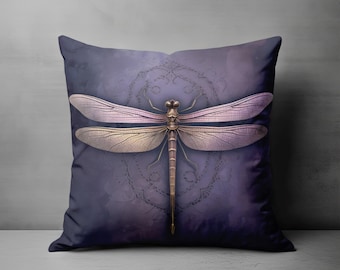 Whimsigoth Decor - Dragonfly Pillow, Purple Throw Pillow Cover, Unique Throw Pillow, Whimsical Gothic Decorative Couch Accent Dragonfly Gift