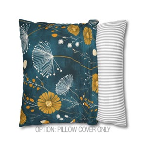 Dark Teal Dandelion Throw Pillow Cover - Floral Decorative Blue Green and Mustard Yellow Blue Green Modern Cushion Spring Home Decor image 9