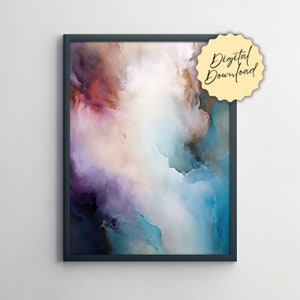 Fluid Abstract Art Print - Digital Download - Colorful & Relaxing Modern Wall Decor, Atmospheric Waterfall Cloud - Designer Wall Art