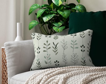 Coussin lombaire sauge, coussin vert sauge, coussin feuilles, coussin lombaire unique, coussin botanique, coussin de canapé, cadeau déco sauge