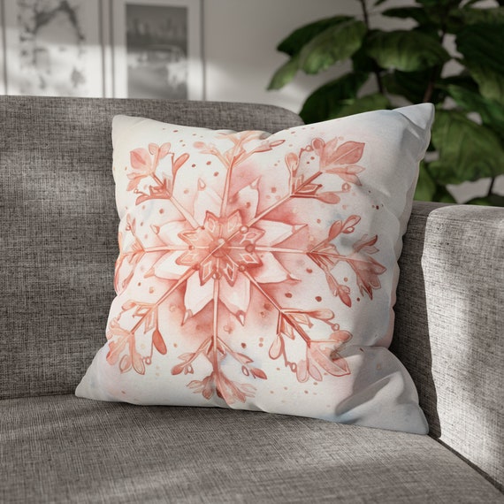 Winter Pillow Snowflake Throw Pillow Covers Pink Snowflake Decor Winter Pillowcase Christmas Accent Pillow Christmas Throw Pillow