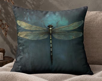 Dragonfly Pillow, Teal Accent Pillow, Throw Pillow Cover, Decorative Pillow, Dragonfly Decor, Unique Gothic Grunge Whimsigoth Home Decor