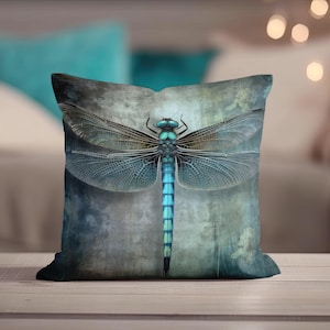 Dragonfly Throw Pillow - Throw Pillow, Dark Teal Accent Pillow for Couch, Turquoise Pillow, Decorative Pillow, Fantasy Dragonfly Home Decor