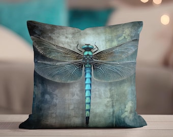 Dragonfly Throw Pillow - Throw Pillow, Dark Teal Accent Pillow for Couch, Turquoise Pillow, Decorative Pillow, Fantasy Dragonfly Home Decor