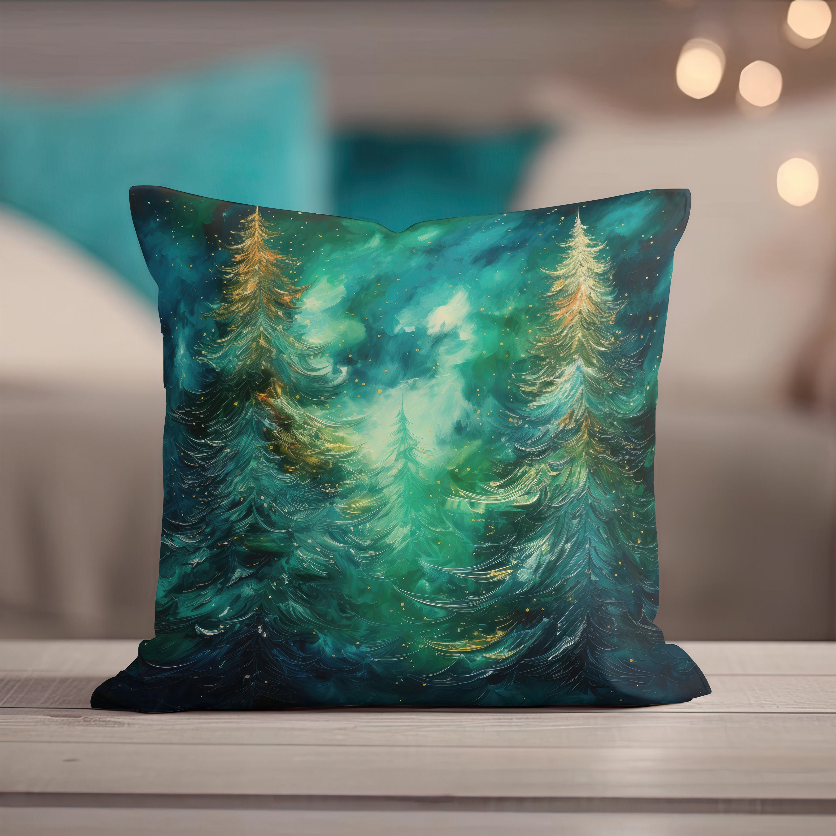 Winter Pillow, Christmas Throw Pillow Covers, Evergreen Trees Decor, Green Pillowcase, Christmas Accent Pillow, Christmas Tree Pillow Decor