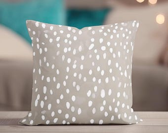Gray Pillow - Taupe Throw Pillow, Beige Fawn Pillow Cover, Fawncore Neutral Dotted Accent Decor, Designer Pillow, Cottage Decor Home Gift