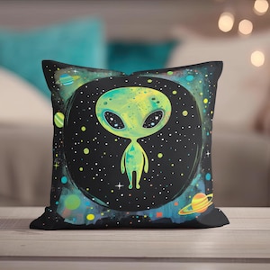 Alien Pillow, Alien Throw Pillow, Alien Pillow Covers, Cute Throw Pillow Covers, Unique Pillow, Space Pillowcase, Cute Alien Home Decor Gift