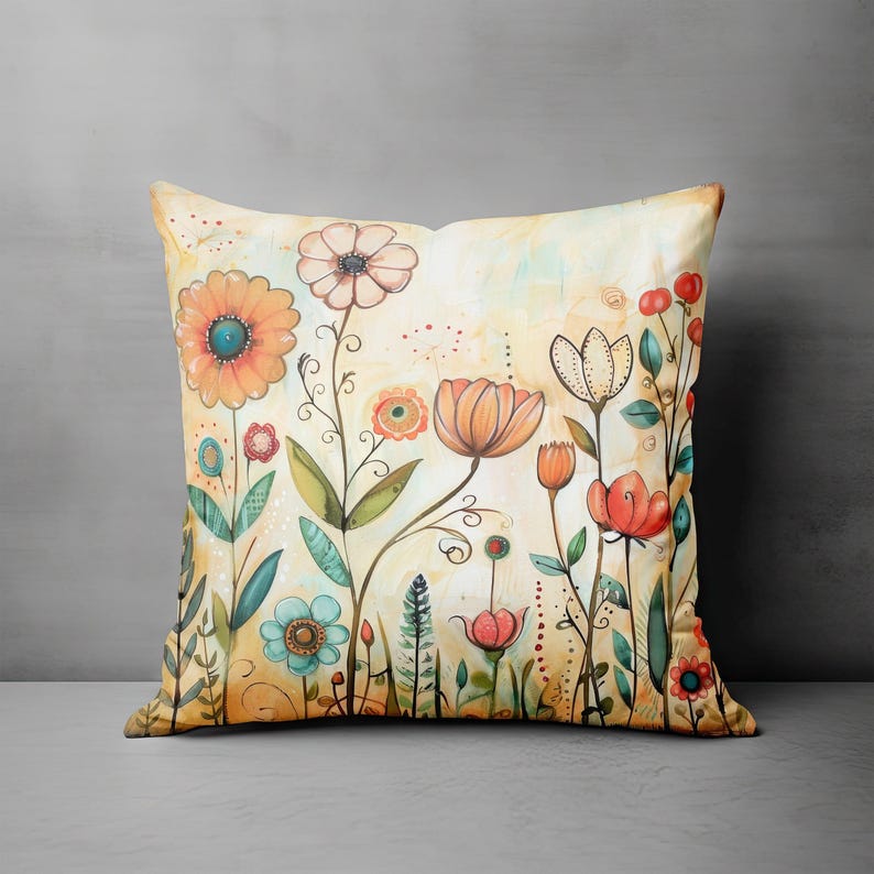 Unique Throw Pillow, Floral Throw Pillow, Wildflower Pillow Covers, Art Throw Pillow Covers, Spring Pillow, Summer Pillow, Gift for Mom Bild 6