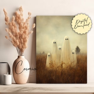 Ghosts Art Print, Halloween Art, Halloween Decor, Ghost Family in Field ...