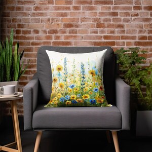 Wildflower Pillow, Floral Throw Pillow, Wildflower Pillow Covers, Throw Pillow Covers, Yellow Pillow, Floral Pillowcase, Floral Home Decor bild 8