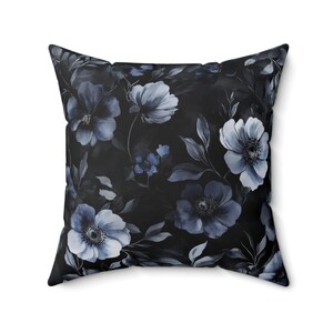 Whimsigoth Throw Pillow, Black Floral Pillow Covers, Gothic Throw Pillow, Moody Gray Decorative Pillow Blue Flower Accent Couch Home Decor THROW PILLOW