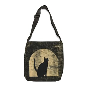 Bolso tote de gato negro - Bolso tote con correa ajustable - Bolso tote de Halloween con cremallera, bolso tote de gato espeluznante, bolso tote gótico, bolso de hombro de gato tenebroso imagen 8