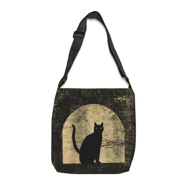 Bolso tote de gato negro - Bolso tote con correa ajustable - Bolso tote de Halloween con cremallera, bolso tote de gato espeluznante, bolso tote gótico, bolso de hombro de gato tenebroso imagen 8