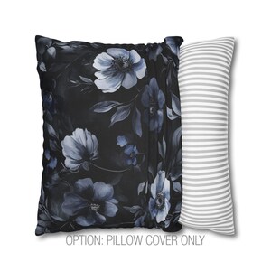 Whimsigoth Throw Pillow, Black Floral Pillow Covers, Gothic Throw Pillow, Moody Gray Decorative Pillow Blue Flower Accent Couch Home Decor PILLOW COVER ONLY