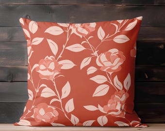 Floral Pillow, Rose Throw Pillow, Pink Pillow Covers, Art Throw Pillow Covers, Spring Pillow, Coral Pillow, Neutral Home Decor Gift for Mom