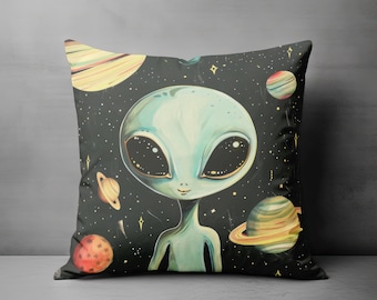 Alien Pillow, Alien Throw Pillow, Alien Pillow Covers, Cute Throw Pillow Covers, Unique Pillow, Space Pillowcase, Home Decor Gift