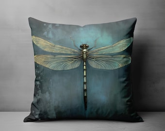 Dragonfly Pillow, Teal Accent Pillow, Throw Pillow Cover, Decorative Pillow, Dragonfly Decor, Unique Gothic Grunge Whimsigoth Home Decor