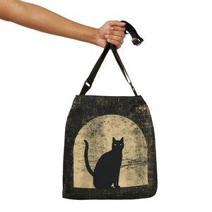 Bolso tote de gato negro - Bolso tote con correa ajustable - Bolso tote de Halloween con cremallera, bolso tote de gato espeluznante, bolso tote gótico, bolso de hombro de gato tenebroso imagen 10
