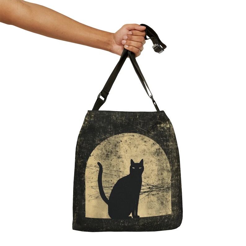 Bolso tote de gato negro - Bolso tote con correa ajustable - Bolso tote de Halloween con cremallera, bolso tote de gato espeluznante, bolso tote gótico, bolso de hombro de gato tenebroso imagen 10