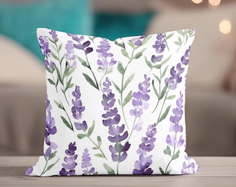 Lavender Throw Pillow, Plant Lover Pillow, Gardener Gift, Floral Throw Pillow, Botanical Purple Lilac Flowers Pillow Decor, Gift for Mom